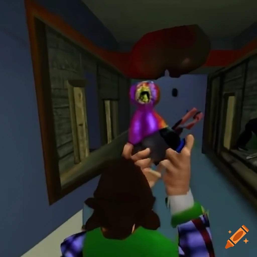 Vhs camera footage of gmod carnival game with clown mouth water gun on