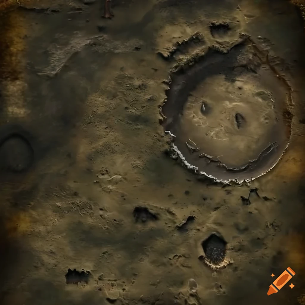 Textured warhammer 40k battlefield with ruins, craters, and desert