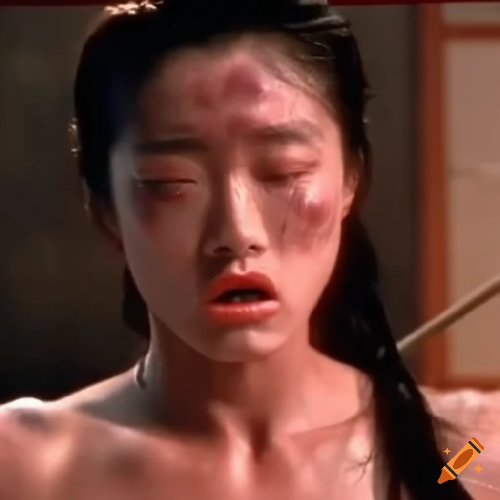 Bruised shu qi martial arts fighter in a fight scene on Craiyon