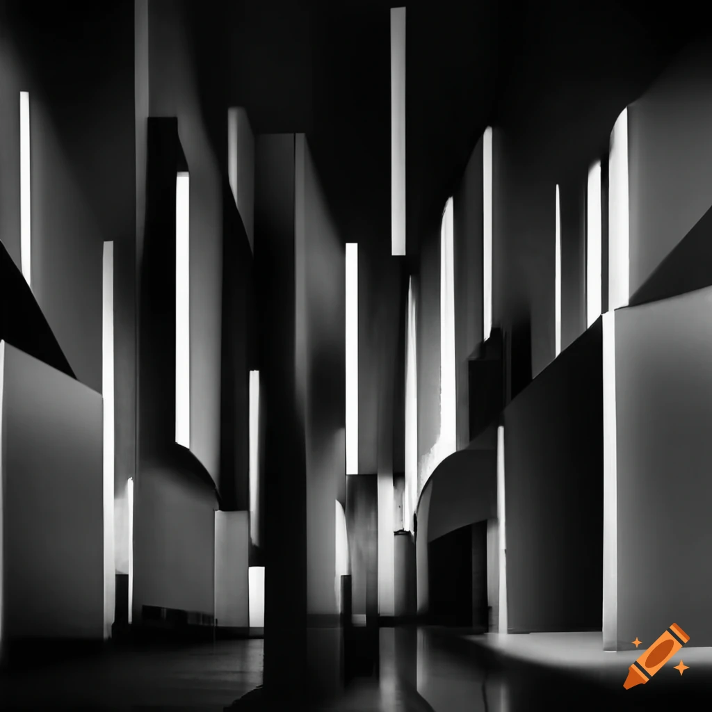 Abstract black and white cityscape in the Bauhaus style