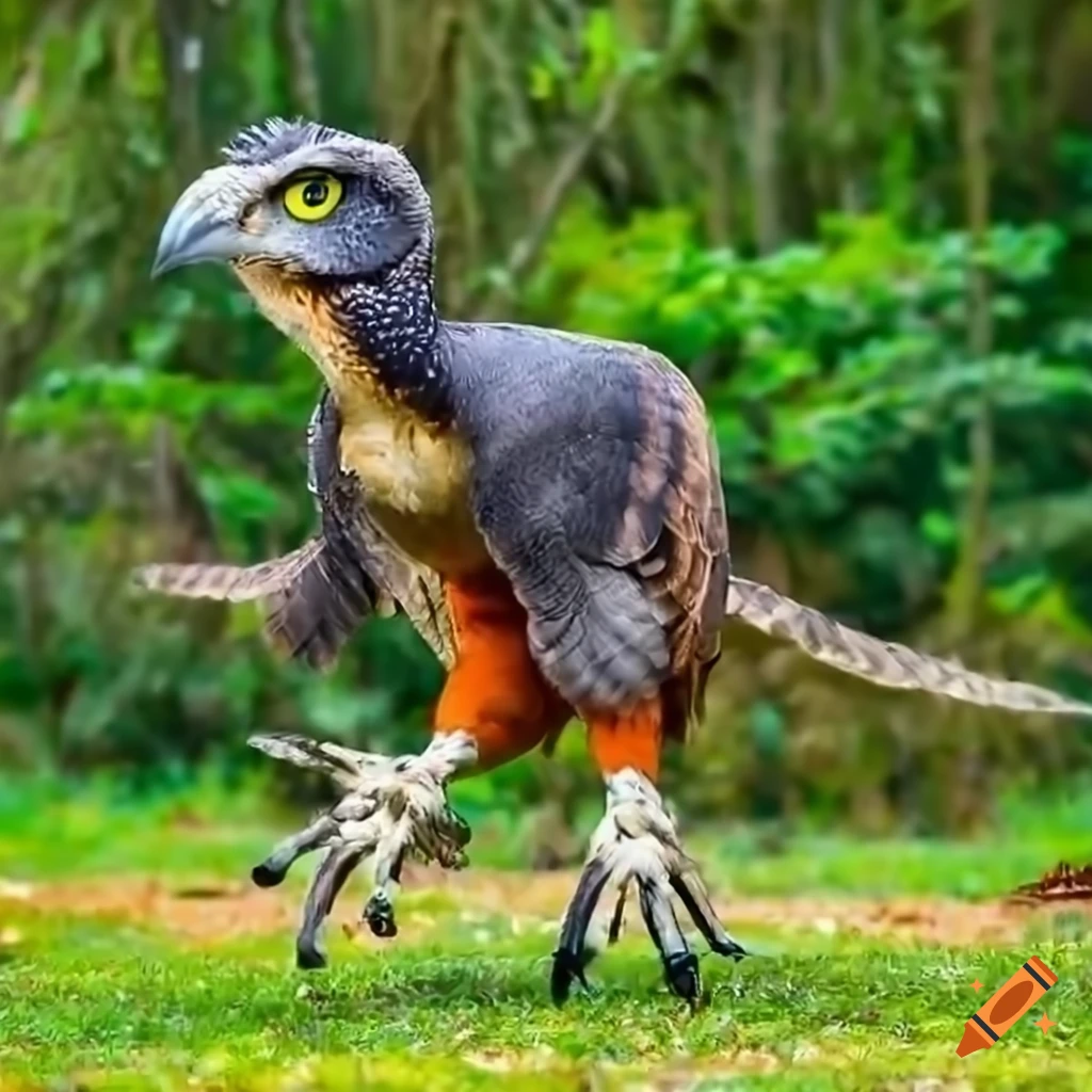 Feathered Utahraptor with owl-like colors in the wild