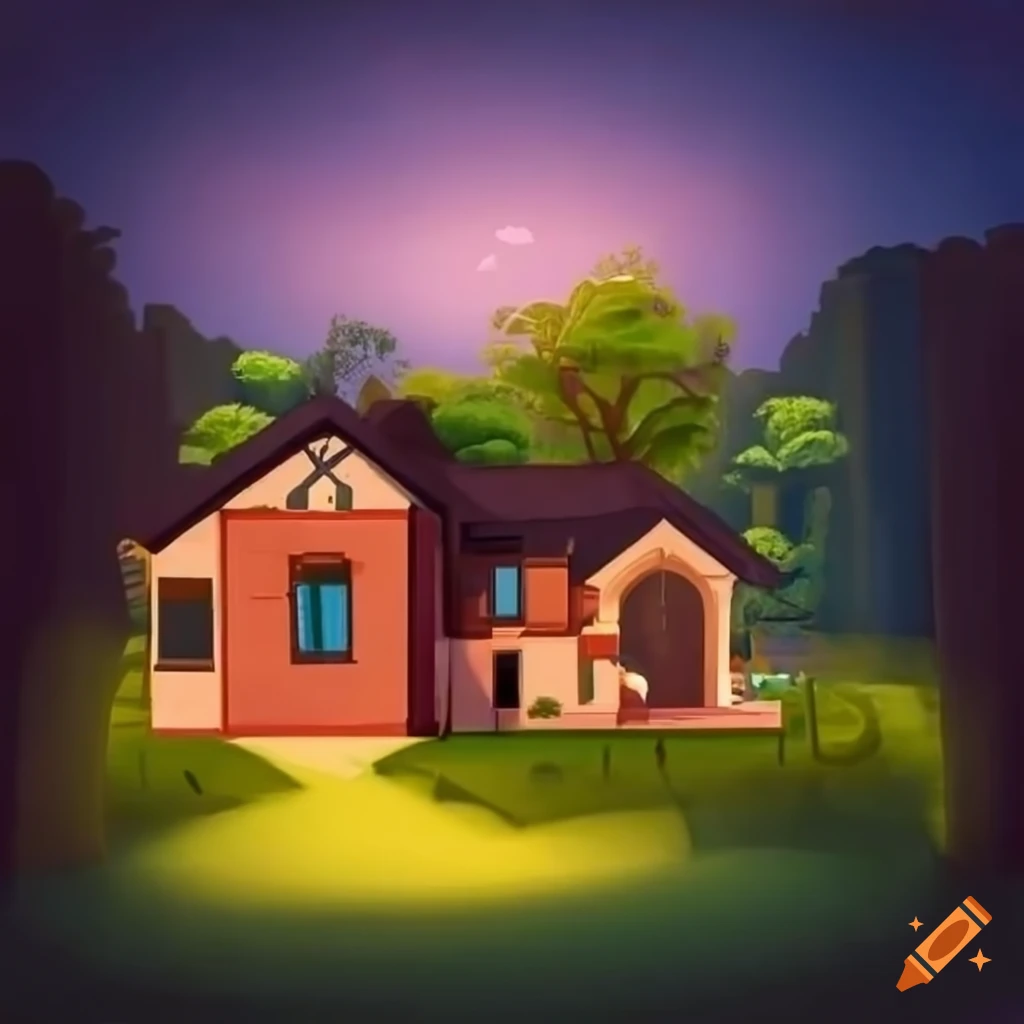 Beautiful house with garden and children playing near river