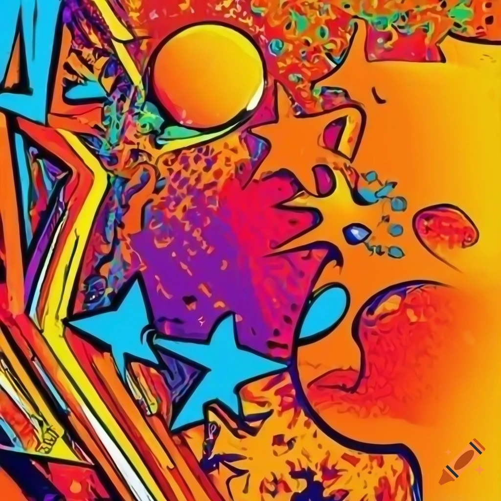 Colorful detailed vector background with comic, pop art, and graffiti style in orange and blue