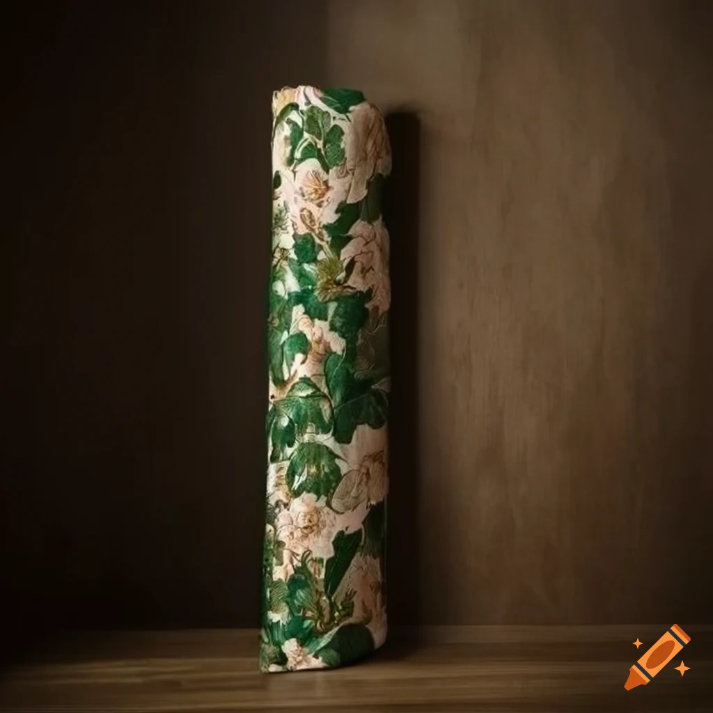 Floral Fabric Rolls Leaning Against A Textured Wall On Craiyon