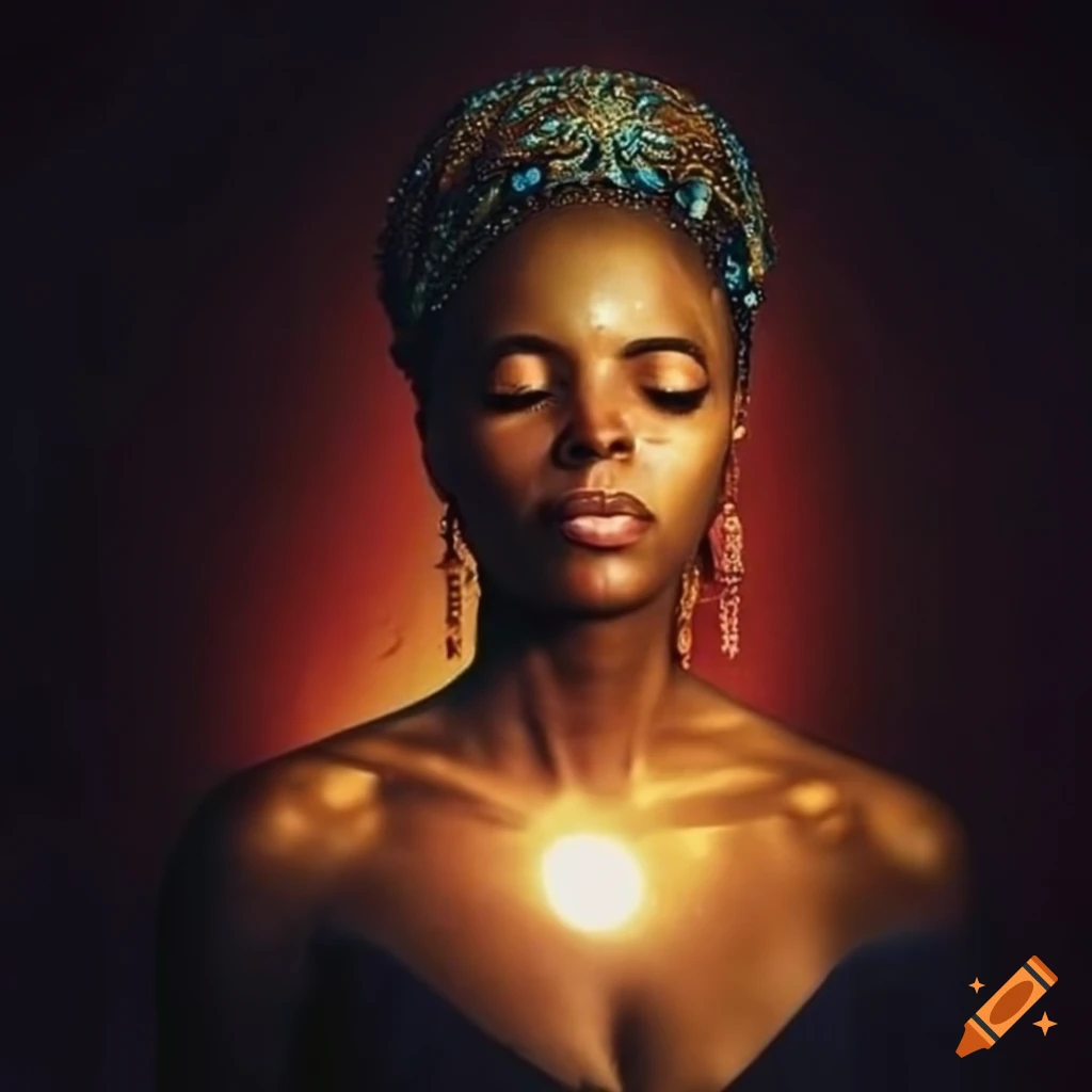 Woman in black reaching up to touch divine light in spiritual setting ...