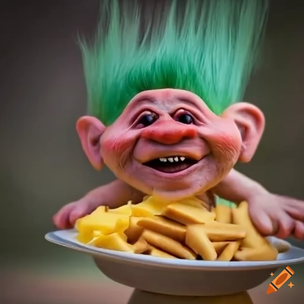 Troll eating cheese and crackers on Craiyon