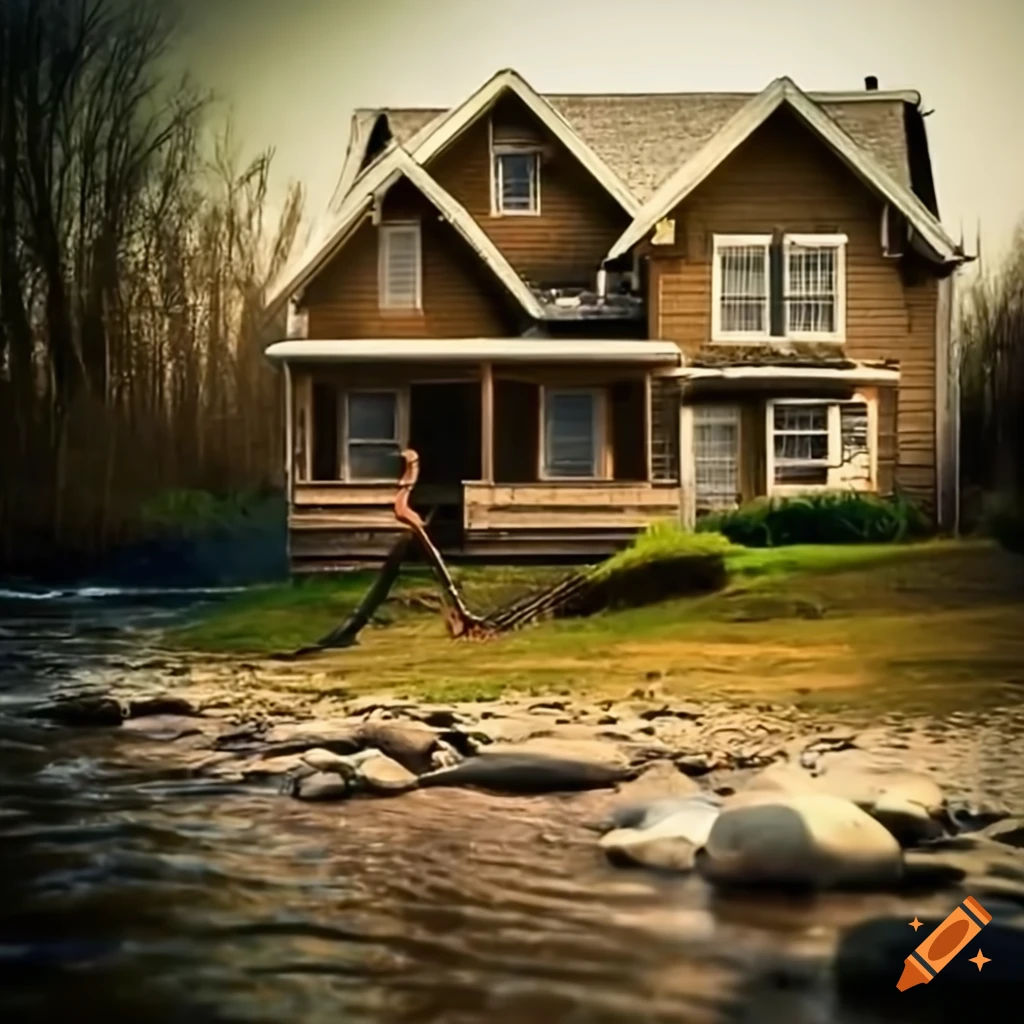 Man fly fishing in a small dry river in front of a suburban house