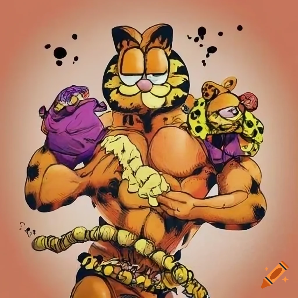 Garfield in the style of JoJo's Bizarre Adventure by Hirohiko Araki
