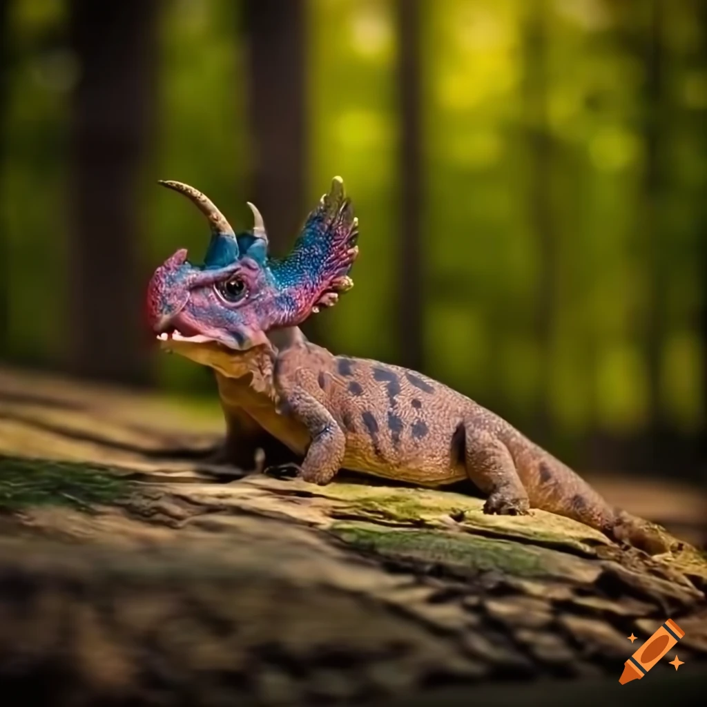 Microceratops with lizard-like color pattern in forest environment on ...