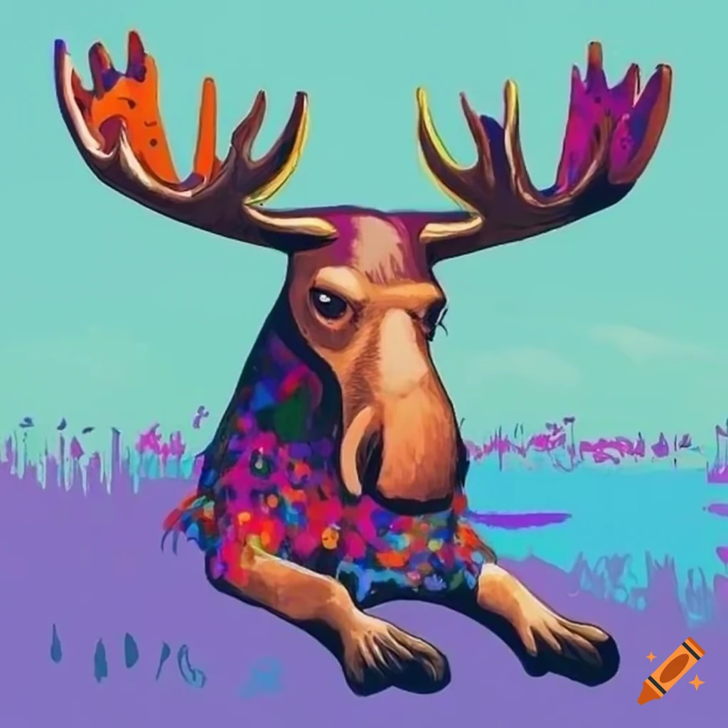 Moose sunbathing in vibrant Lisa Frank style