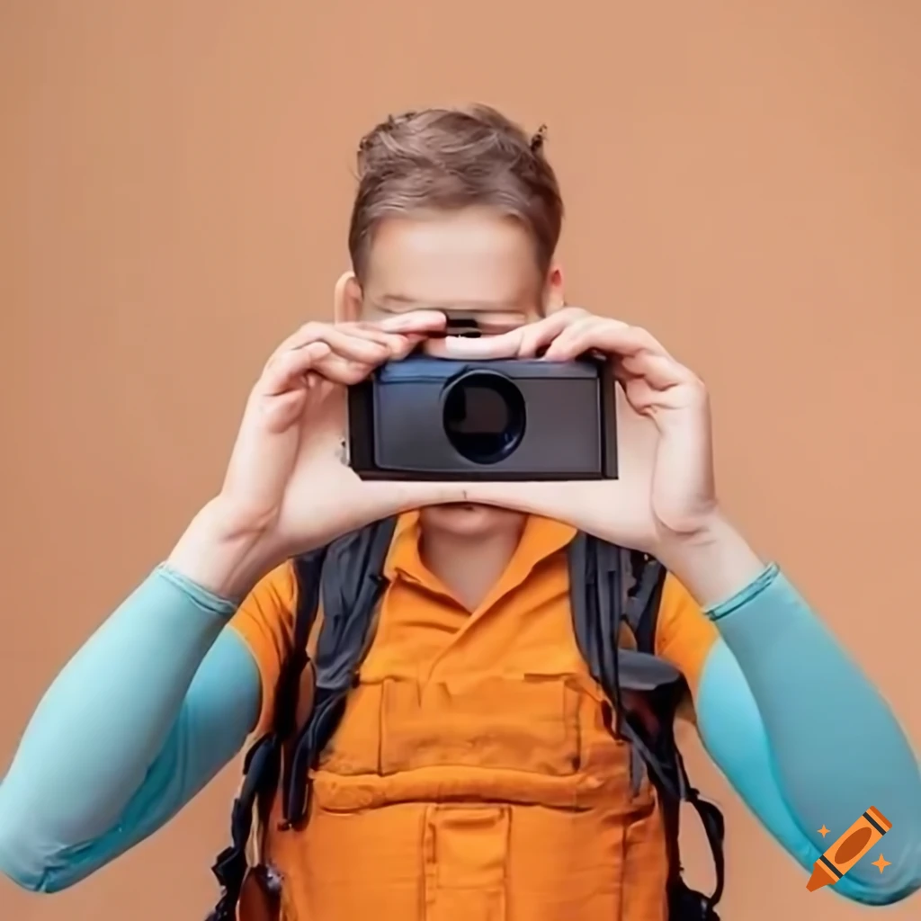 Tourist taking a photo with a plain background