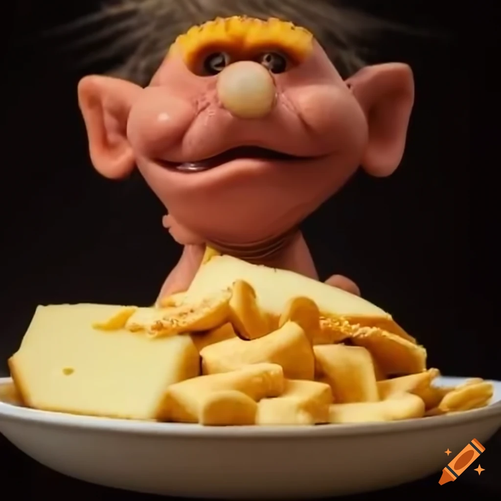 Troll eating cheese and crackers on Craiyon