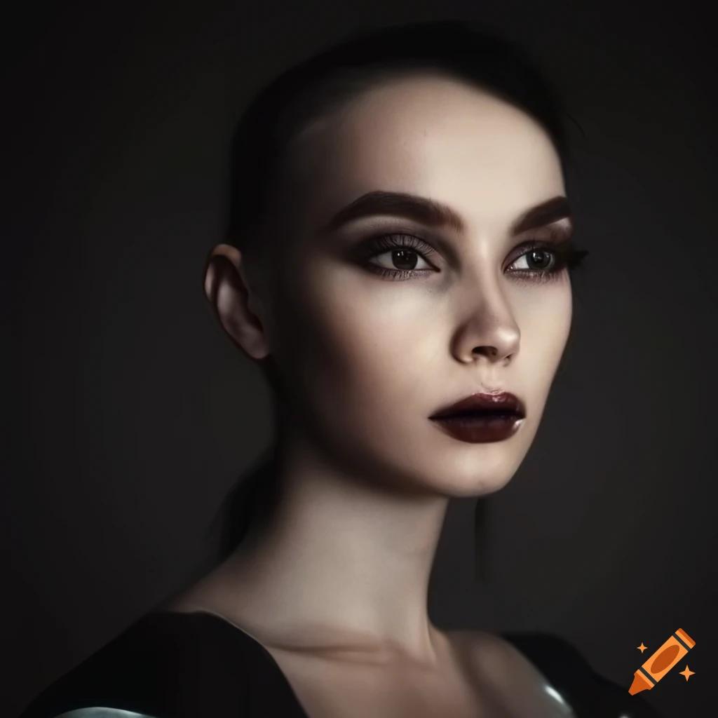 Futuristic portrait of an elegant woman in chic space-inspired fashion ...