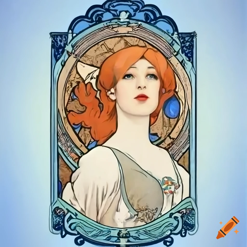 Vintage retro spacewoman in Alphonse Mucha style astronaut suit