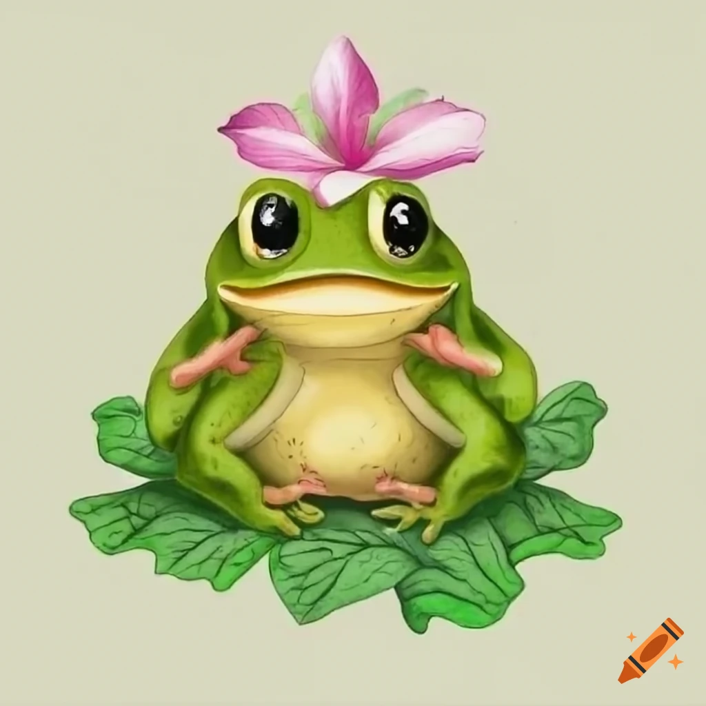 Cute toad under a trillium flower
