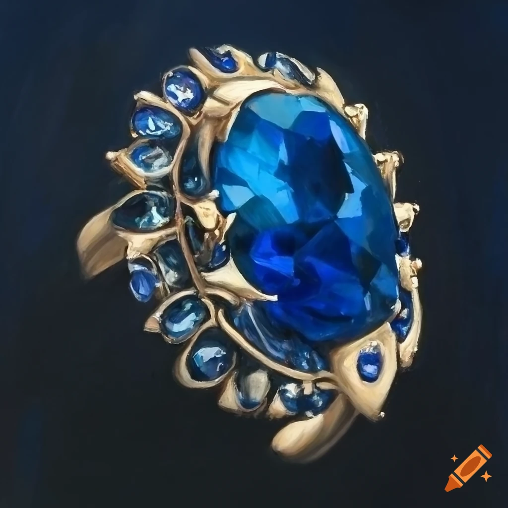 Blue jewelled ring on a hand emanating eldritch power and deep blue ...