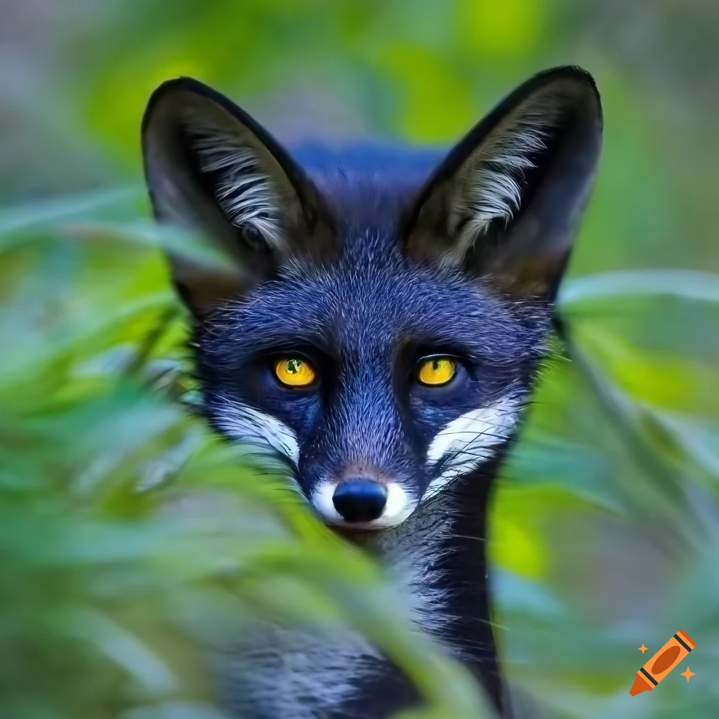 Black fox with yellow eyes in natural setting, high resolution on Craiyon