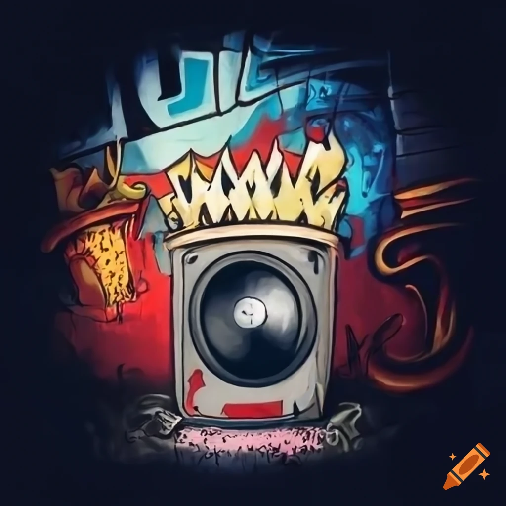 Graffiti-style image of word NuThing with speaker and crown
