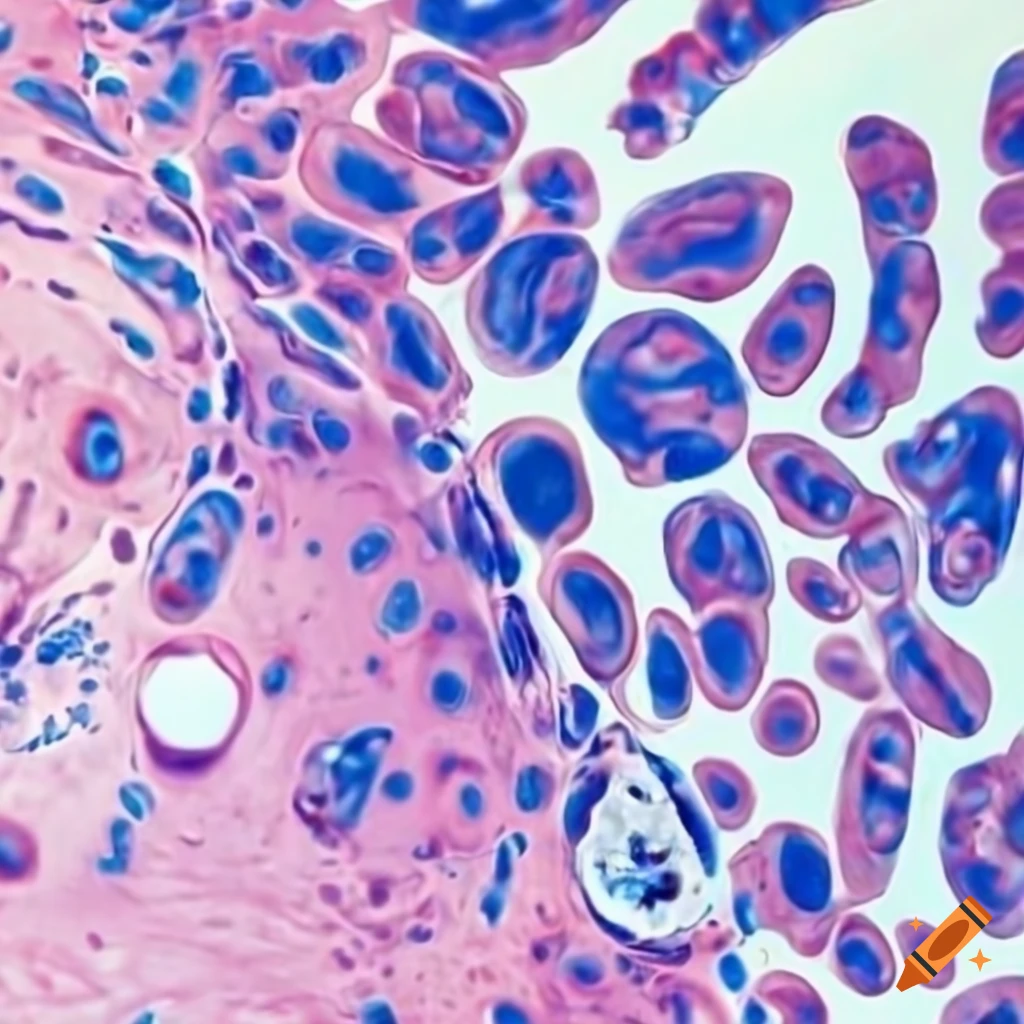 High magnification of translucent membrane with histological stains