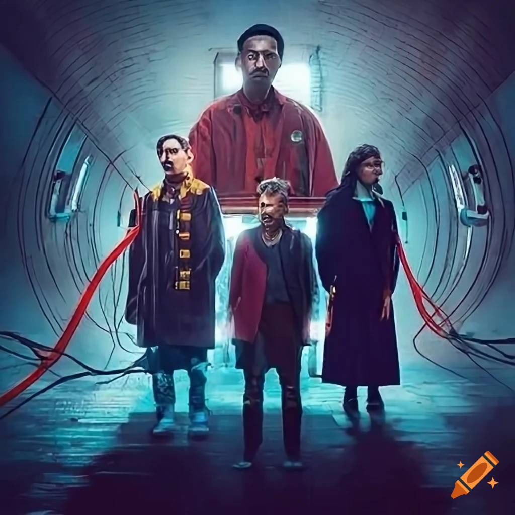 Poster for Netflix TV series 'Shunt' in an underground subway tunnel with electricians fixing cables