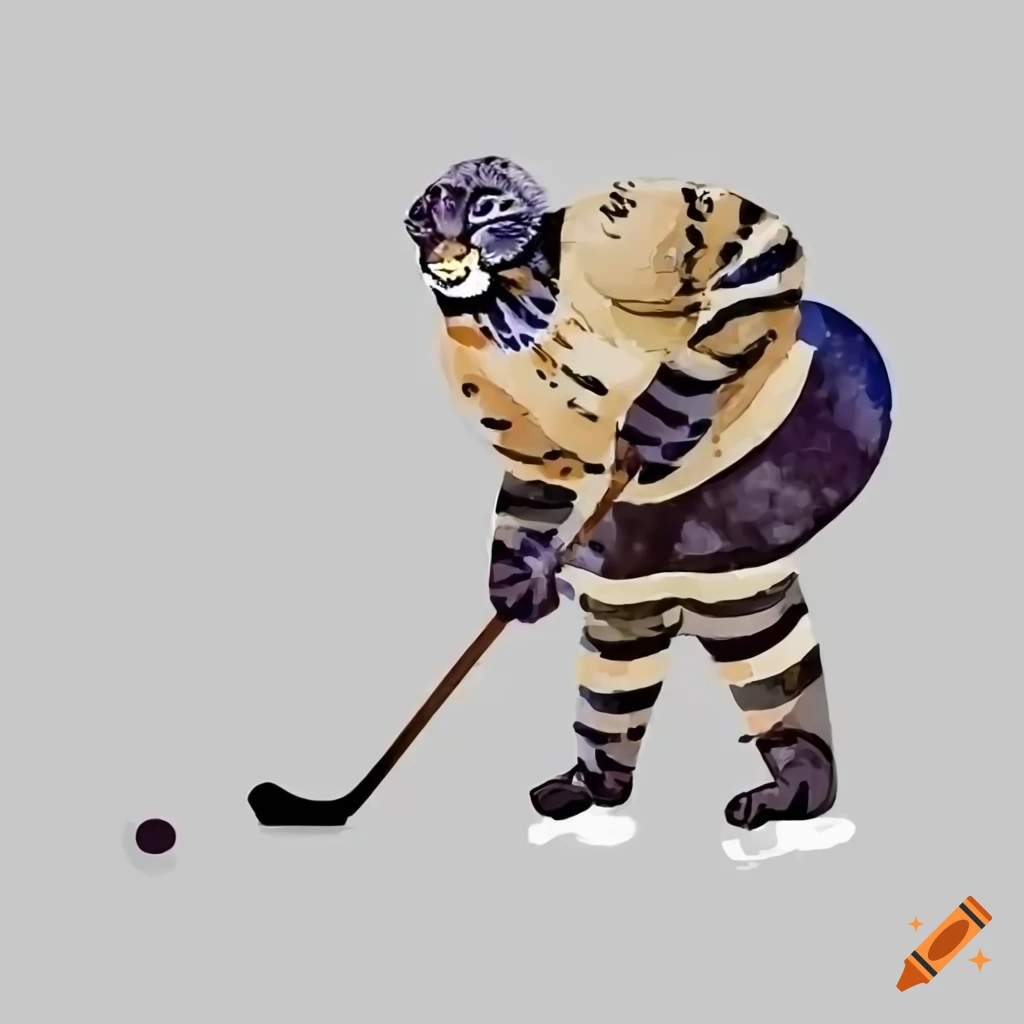 Anthropomorphic female snow leopard playing hockey on Craiyon