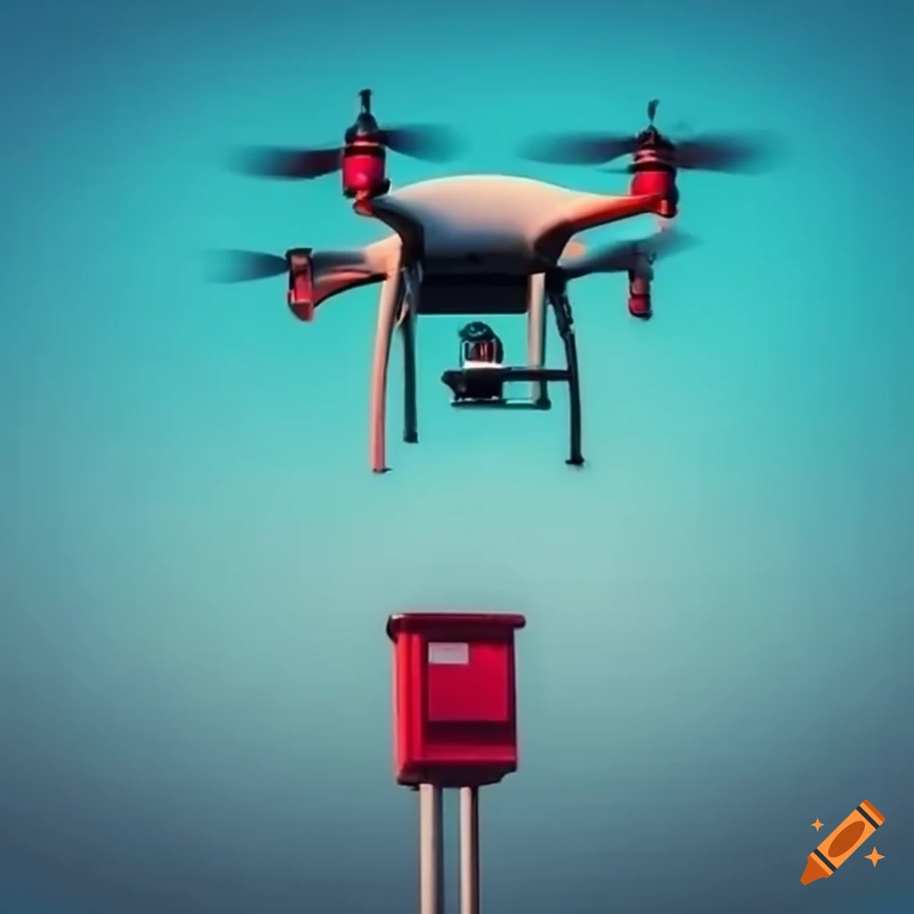 Drone inspecting an emergency call box on a busy highway on Craiyon