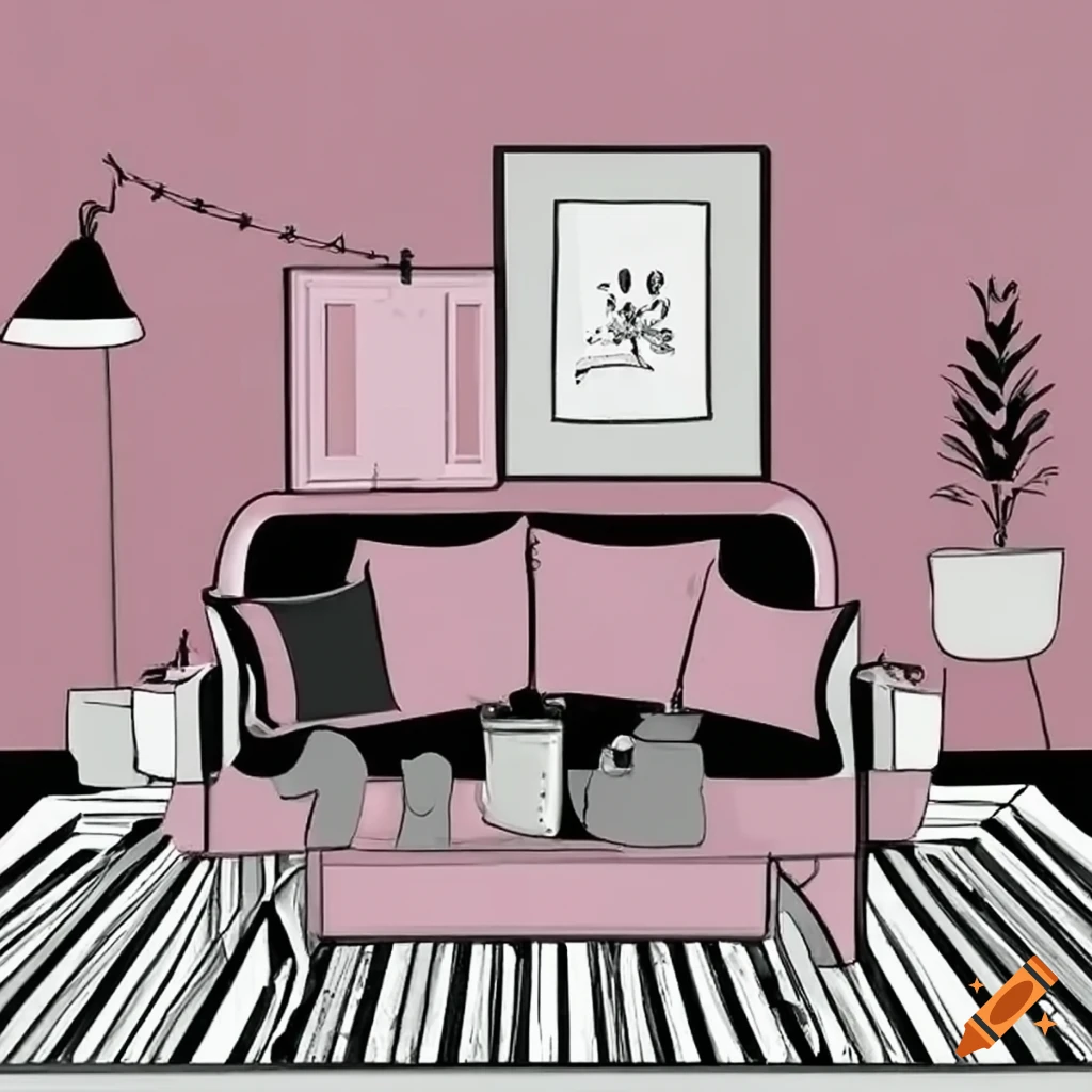 Chic cozy pink living room interior