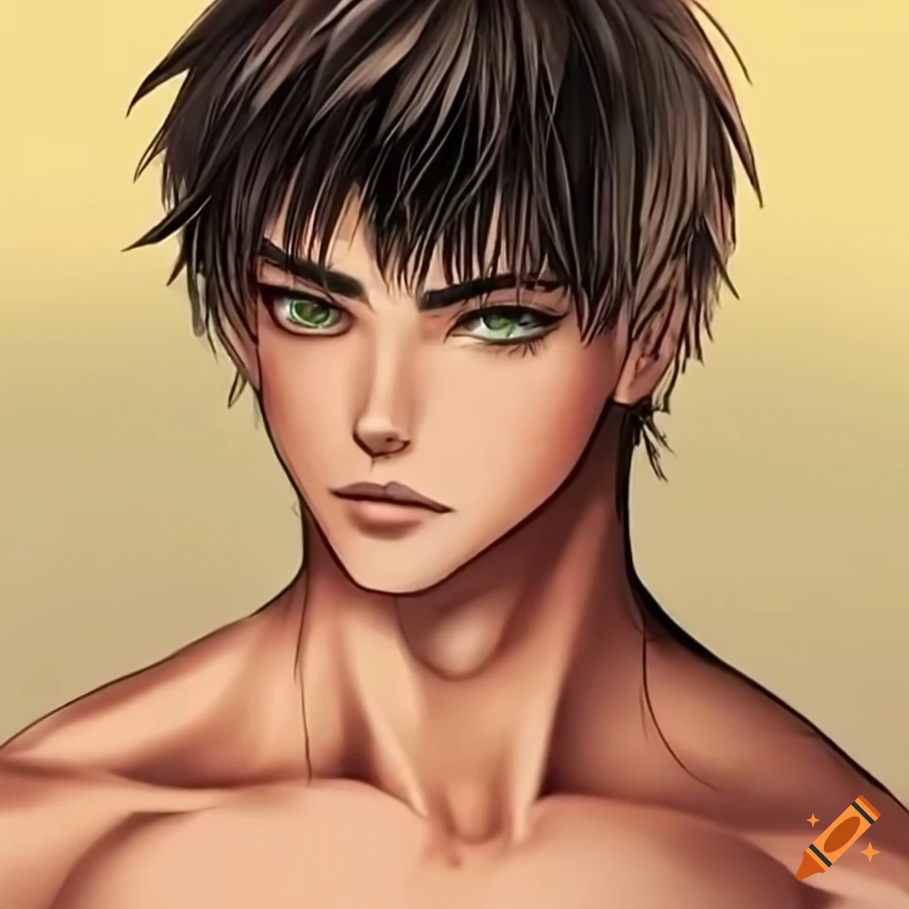 Two muscular men with distinct hair and eye colors