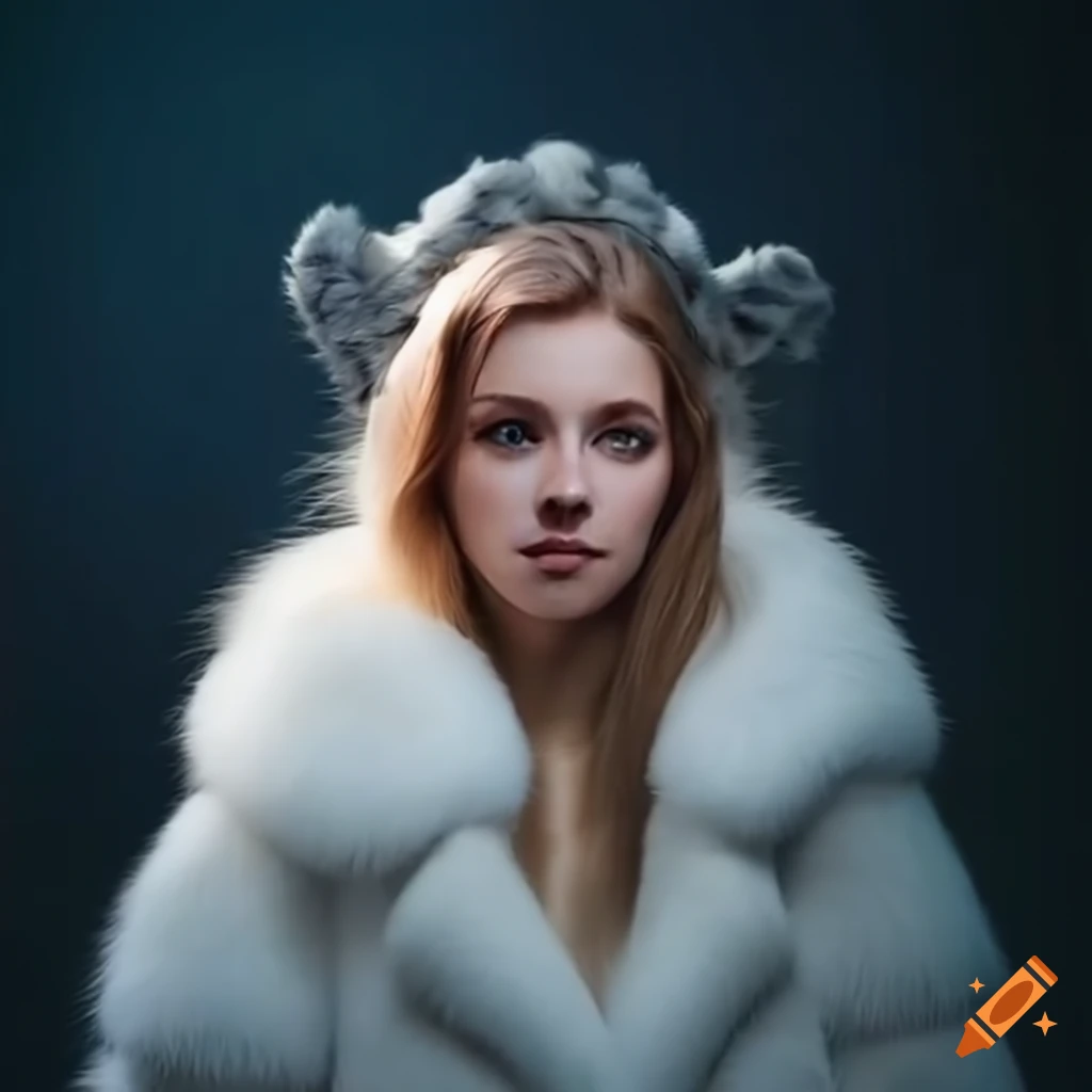 Zelda wearing a fluffy white fur coat on Craiyon
