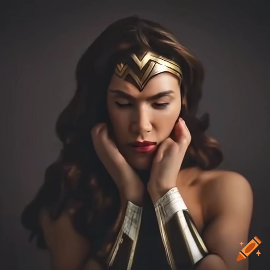 Wonder woman with arms crossed sleeping under a blanket on Craiyon