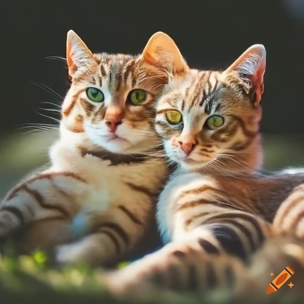 Two cats cuddling in the morning sun on Craiyon