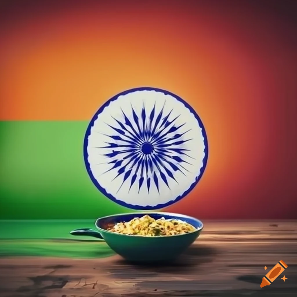 Biriyani in a bowl with India flag poster