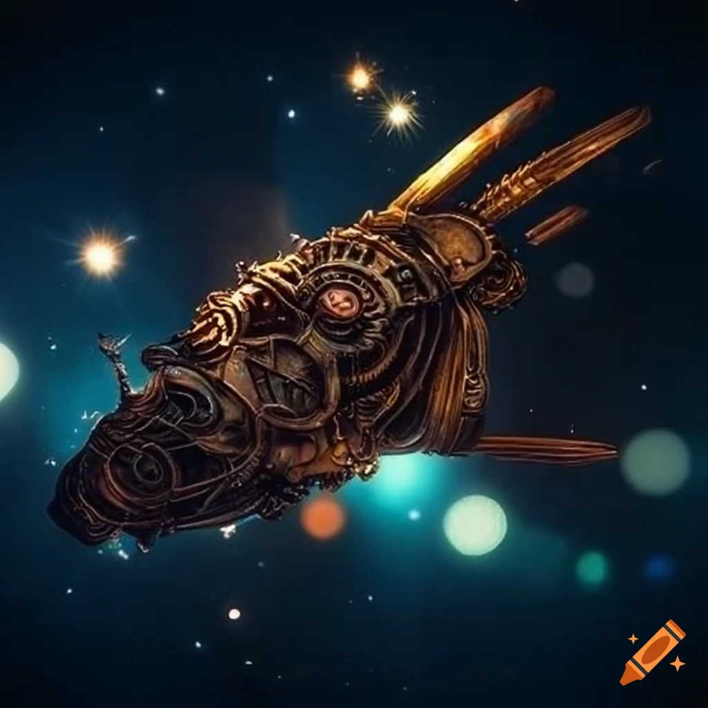 Steampunk spaceship in the stars by H.R. Giger
