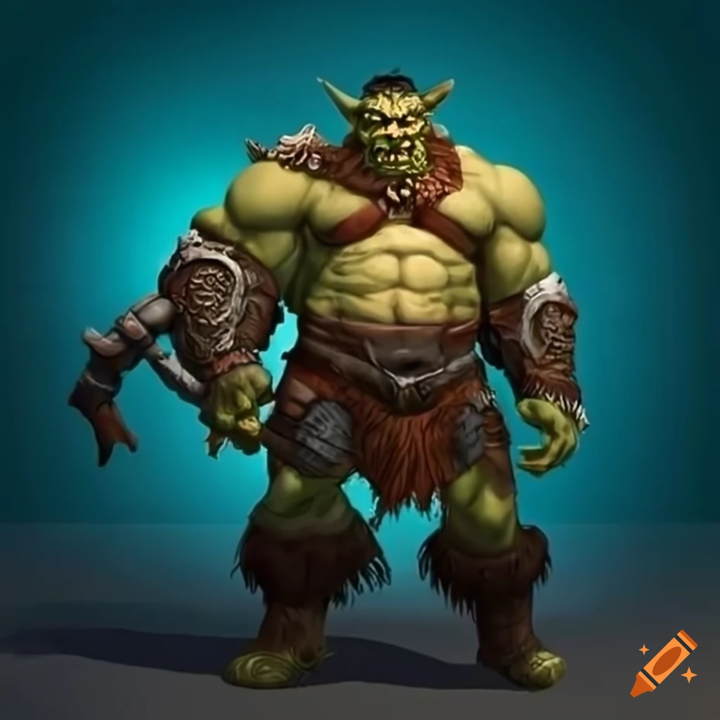 Strong orc barbarian with muscular arms and round pot belly on Craiyon