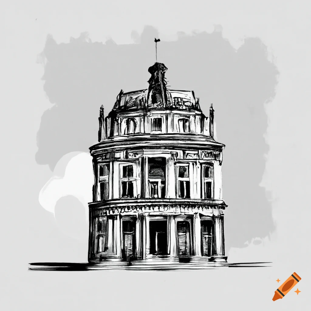 Classic french building from the xvii century in black and white line ...