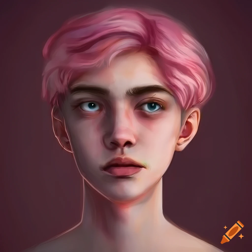 Digital art of a calm 17 year old with pink hair and brown eyes on Craiyon