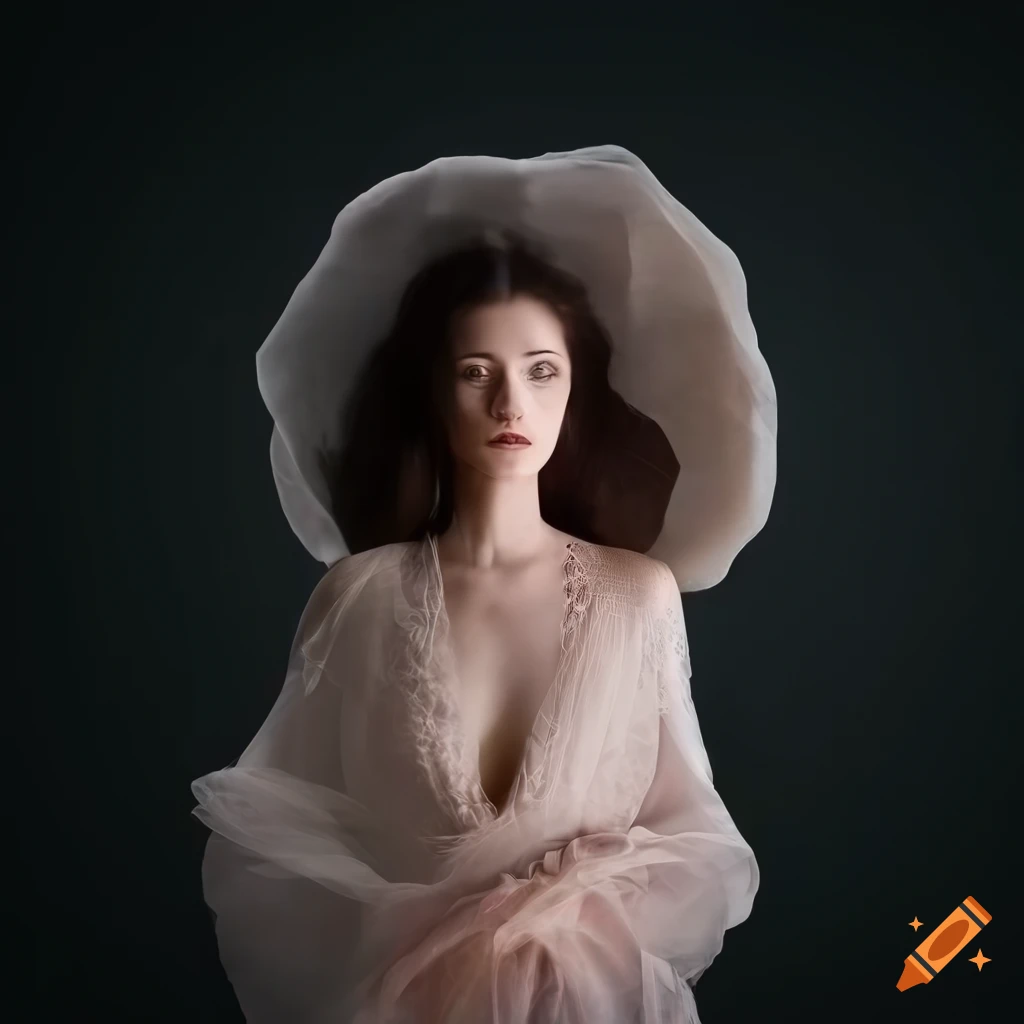 Sophisticated photomanipulation of a woman in an ethereal outfit in a minimalistic space environment