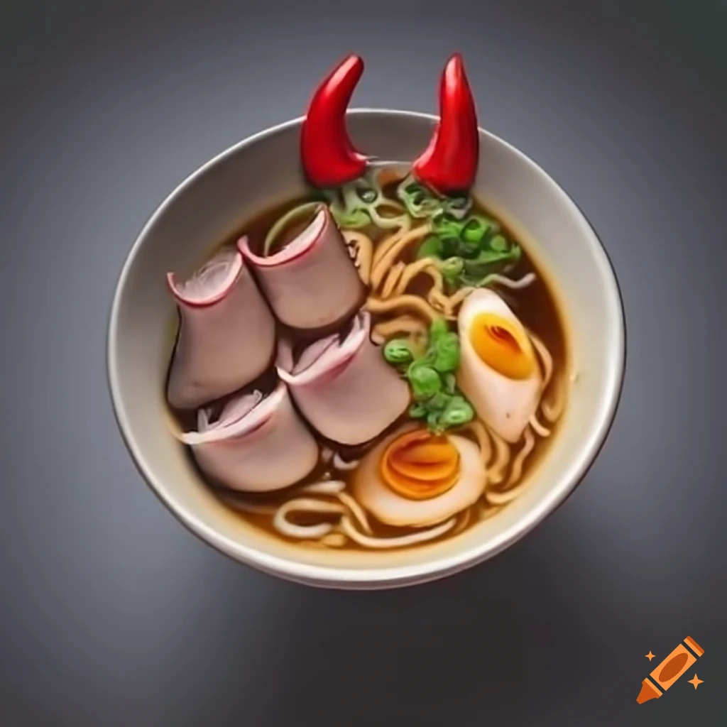 Bowl of ramen with devil horns
