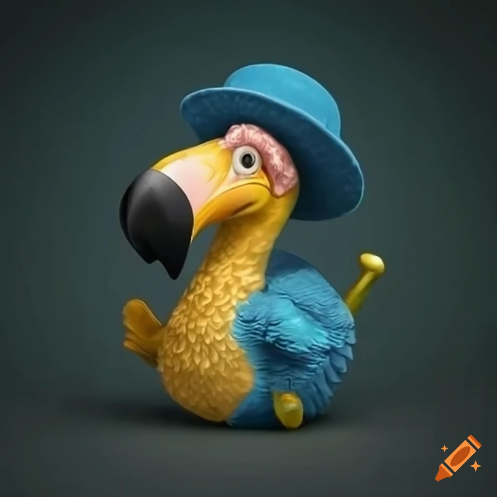 Dodo bird with hat and walking cane with ukraine flag on Craiyon