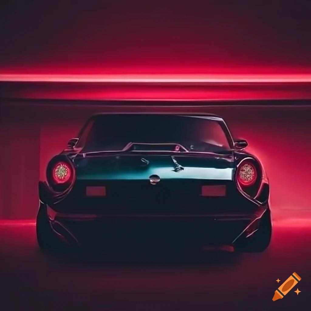 Black nissan 280z in ominous red lighting on Craiyon
