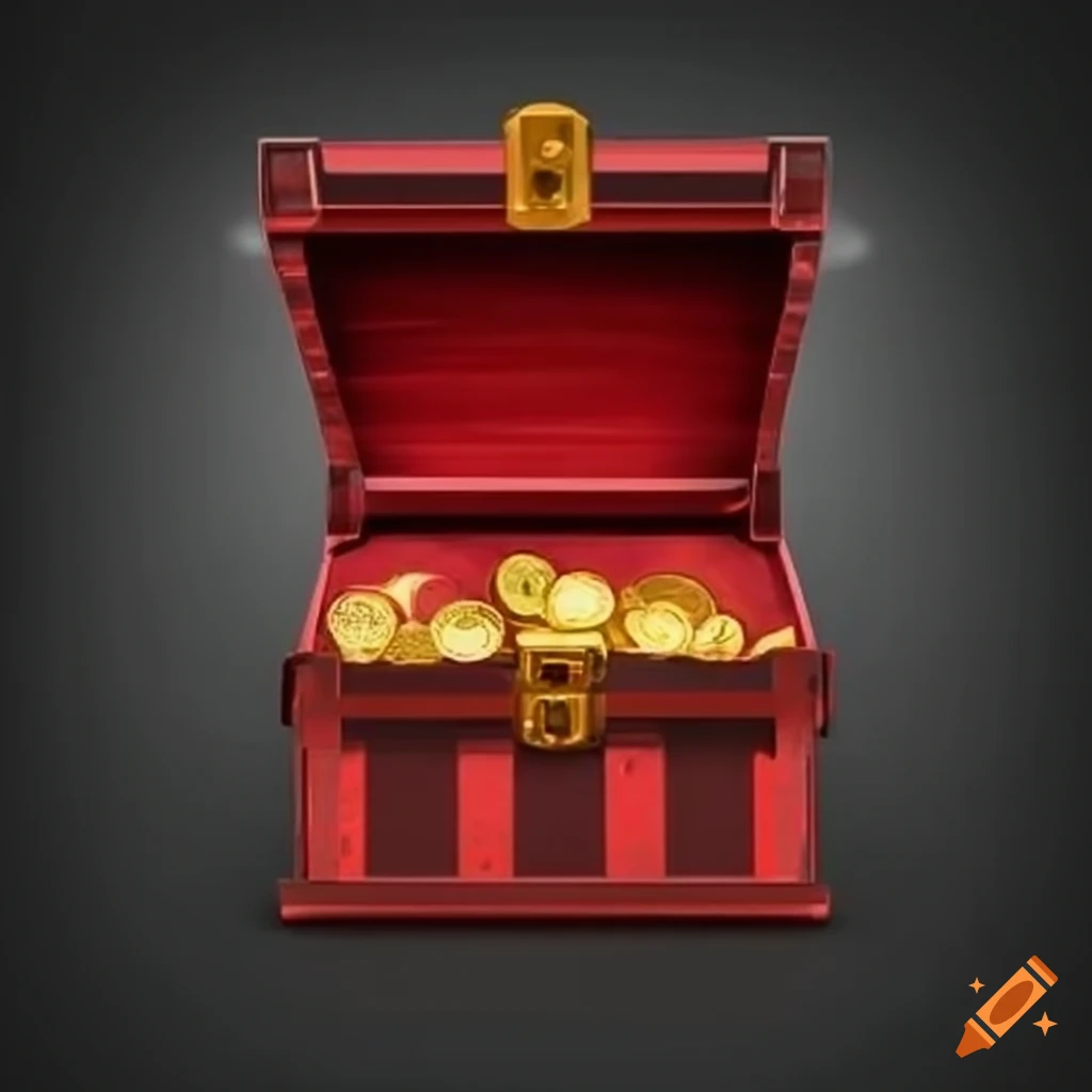 Open red treasure chest with gold coins on Craiyon