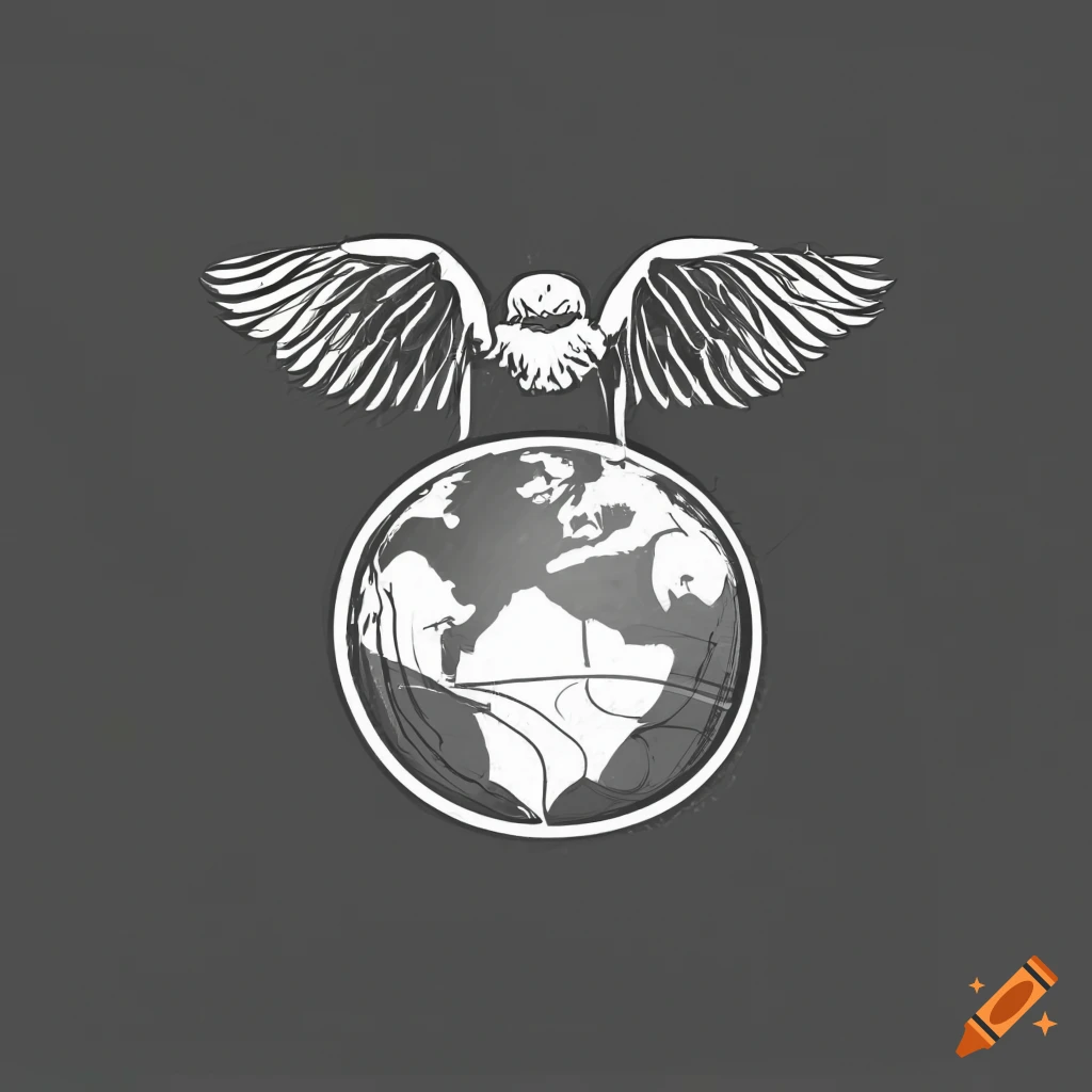 Simplistic single line logo of eagle protecting a globe with spread wings