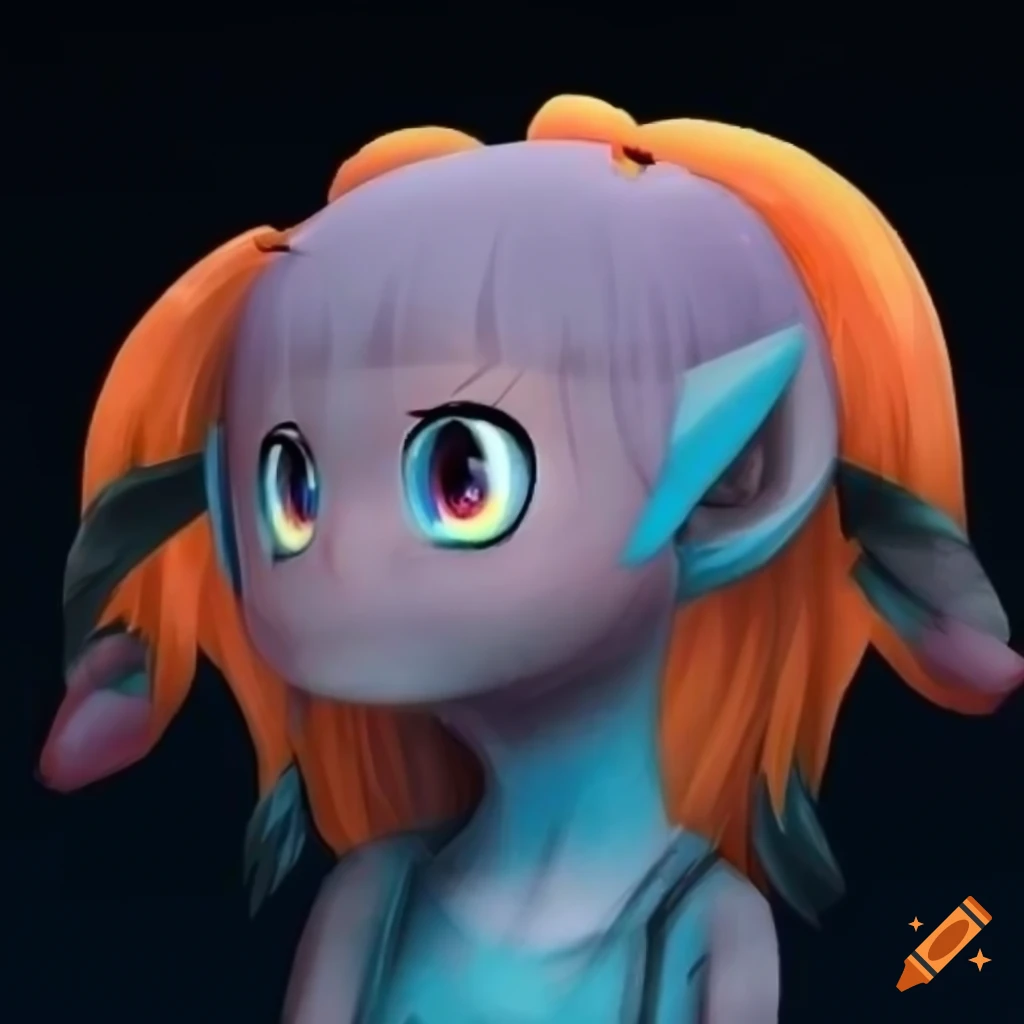 Pretty Natsuki hybrid lizard with pink hair, pink eyes, and grey scaly skin in pigtails