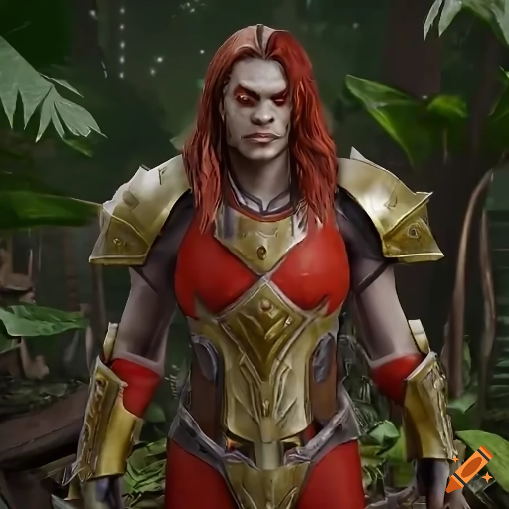 Portrait of jason momoa as a scifi elf with golden armor in unreal