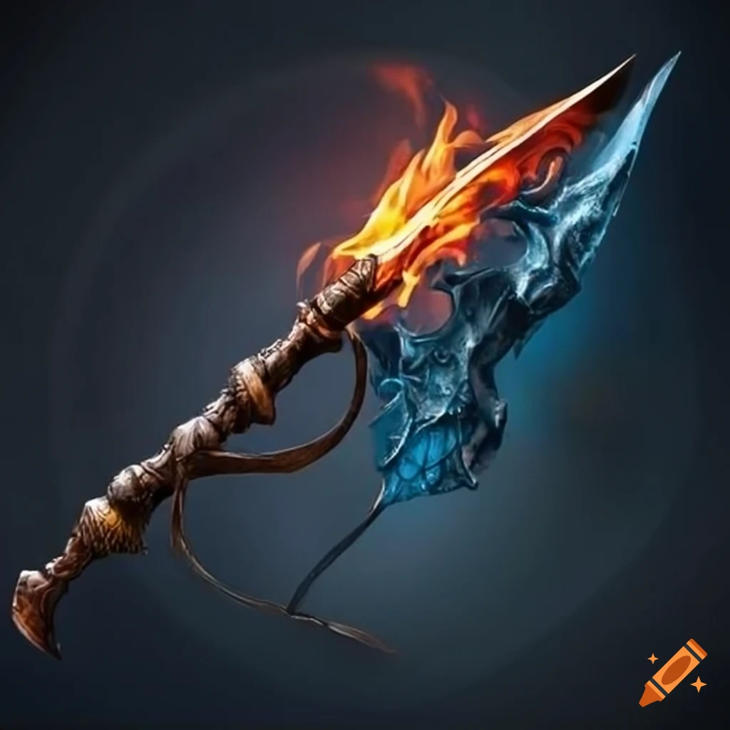 Dual head spear with ice and fire on Craiyon