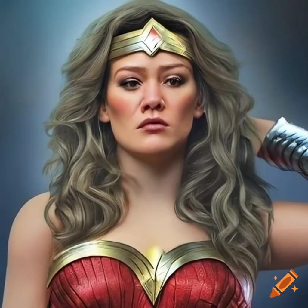 Photo realistic wonder woman portrayal by hillary duff on Craiyon