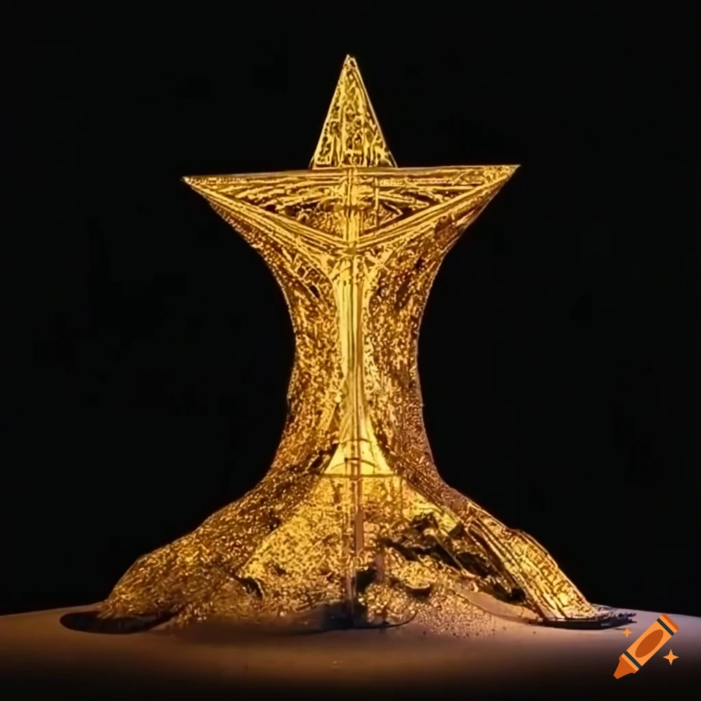Astronomical sculpture made of golden rock in star-shaped form