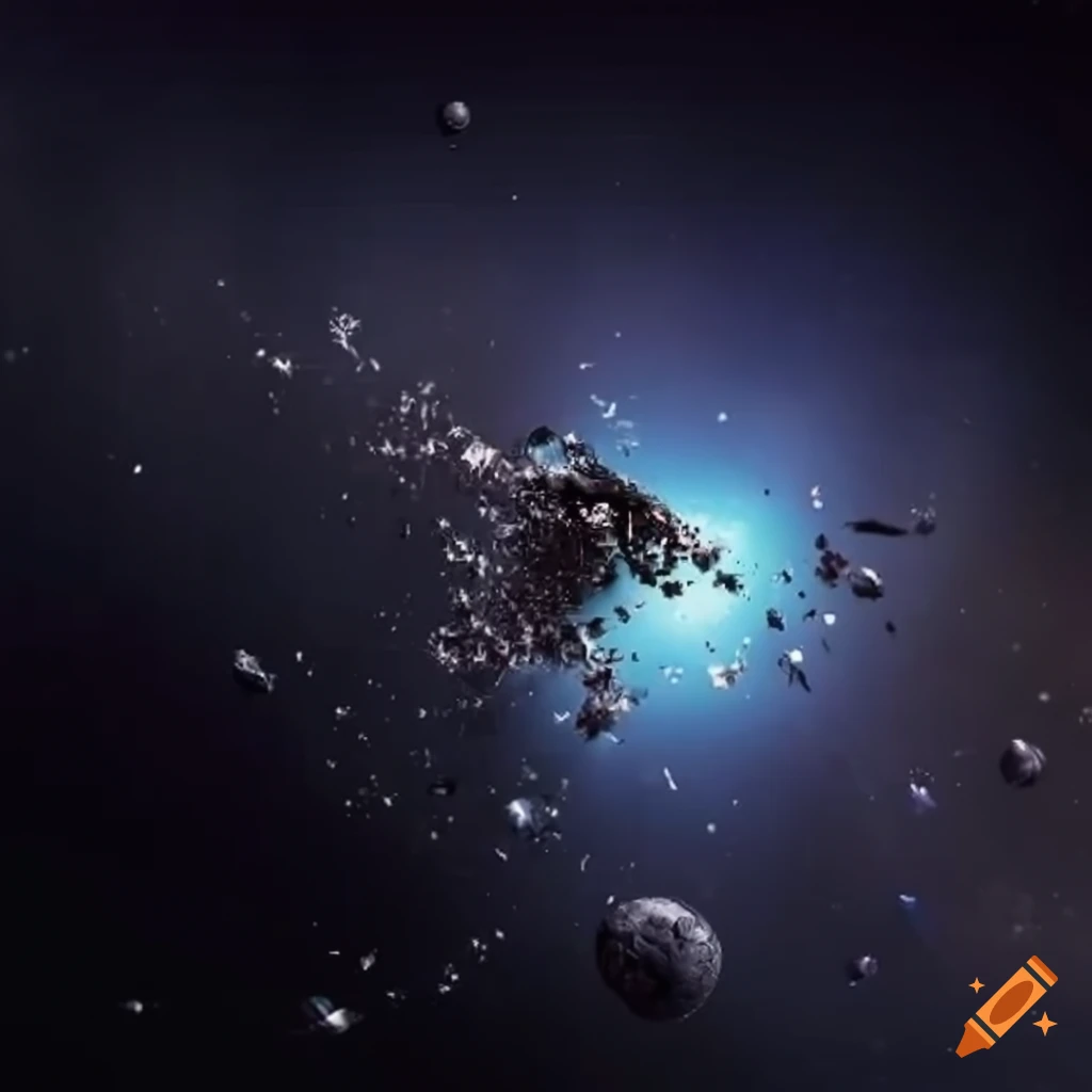 Metal debris floating in space on Craiyon