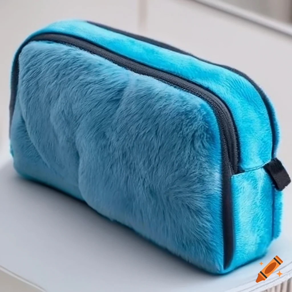 Fluffy blue pencil case on Craiyon