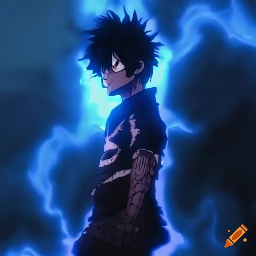 Dabi from my hero academia surrounded by blue and purple flames on Craiyon